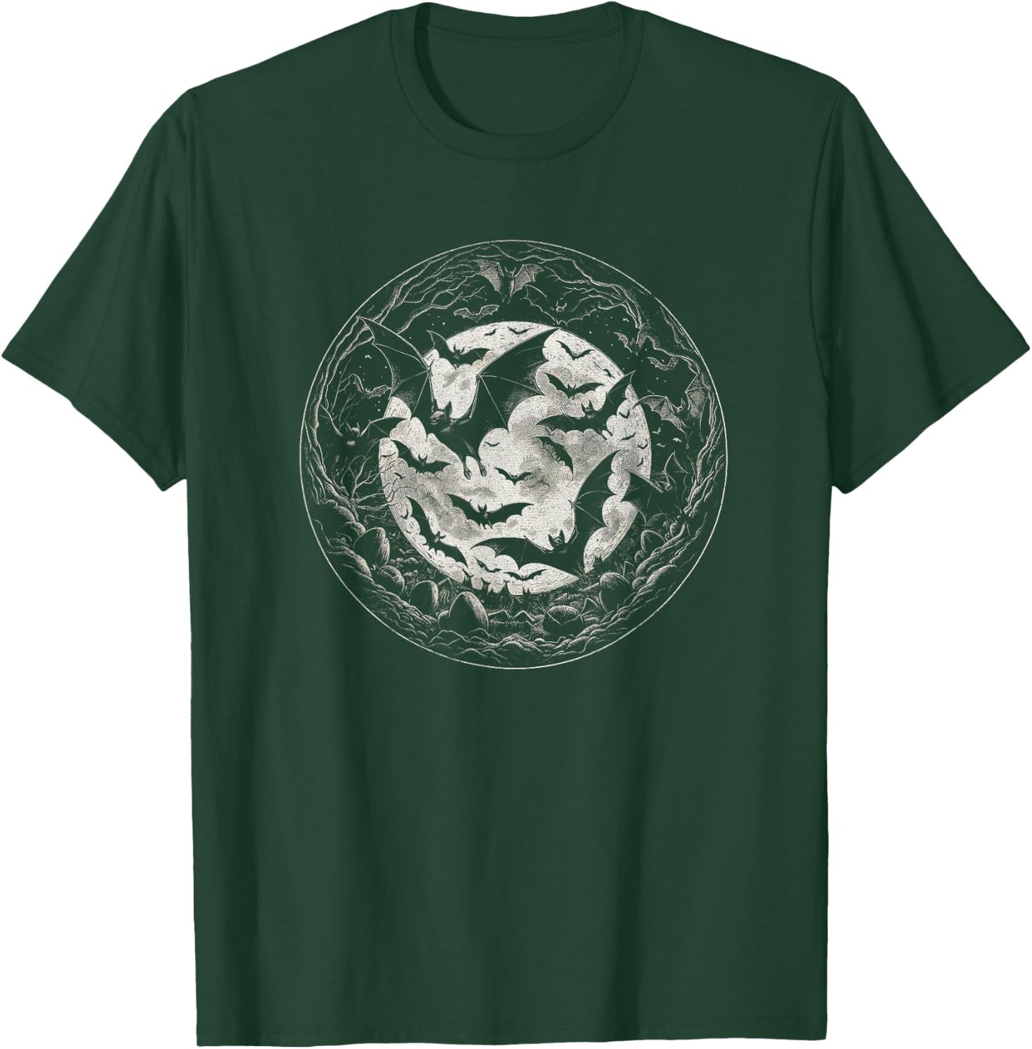 Bats With Moon Graphic Gothic Art Design And Men T-Shirt - T-Shirt | Forest