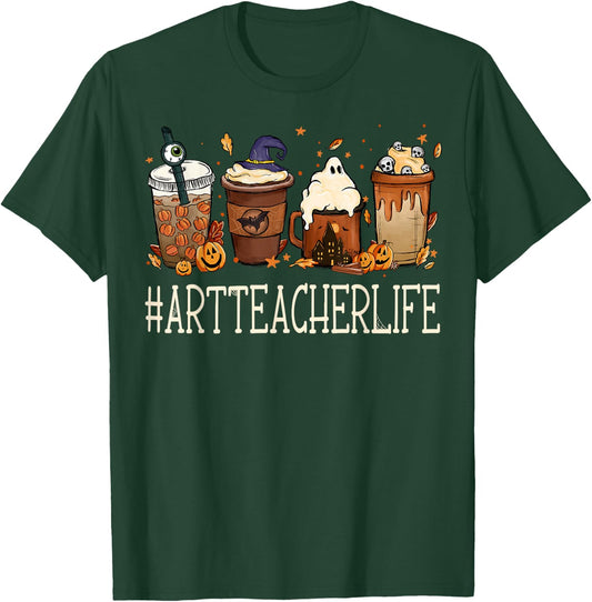 Art Teacher Horror Coffee Spooky Halloween Pumpkin Autumn T-Shirt - T-Shirt | Forest