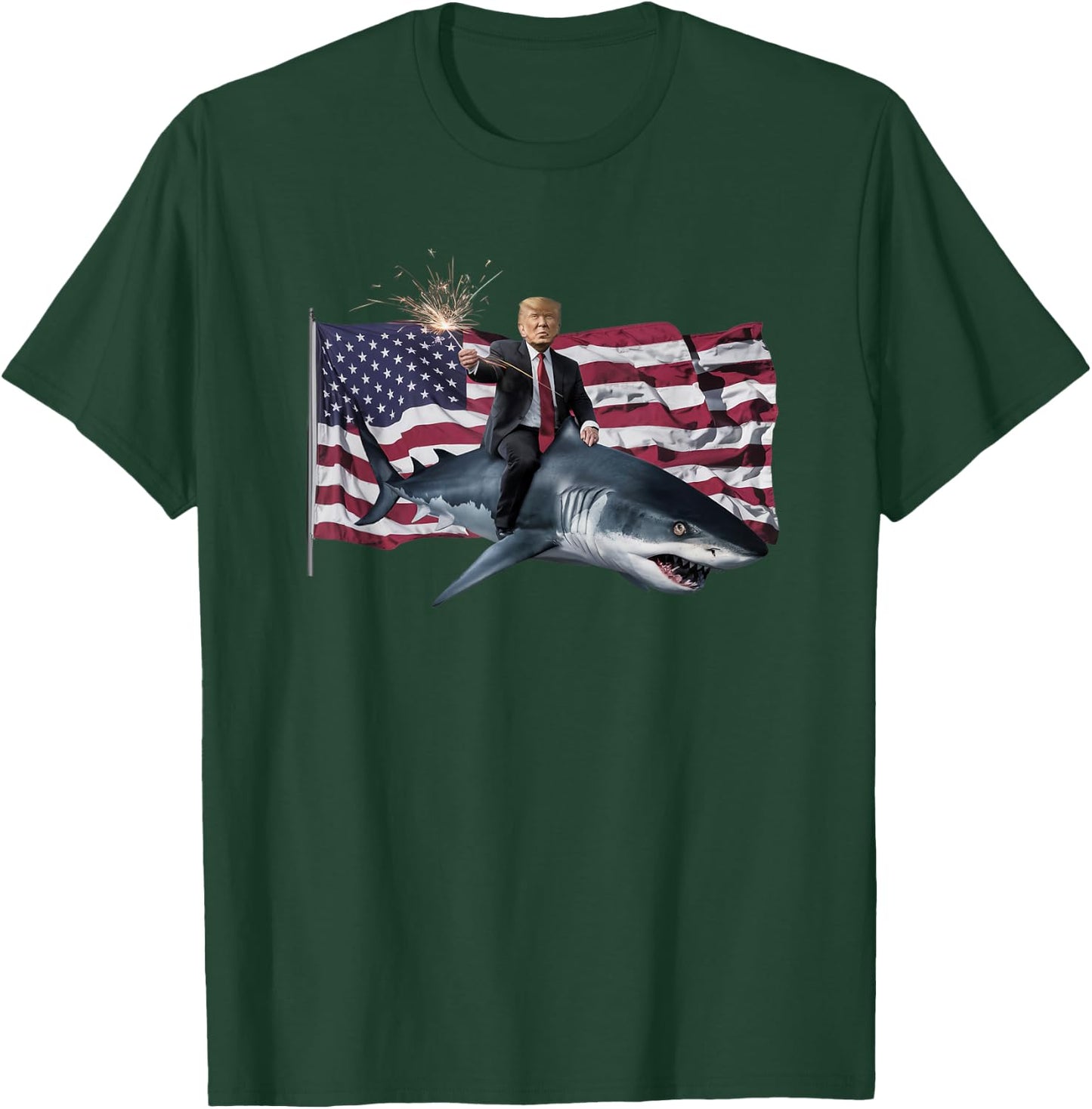 Patriotic Trump Shark American Pride USA Flag July 4th T-Shirt - T-Shirt | Forest
