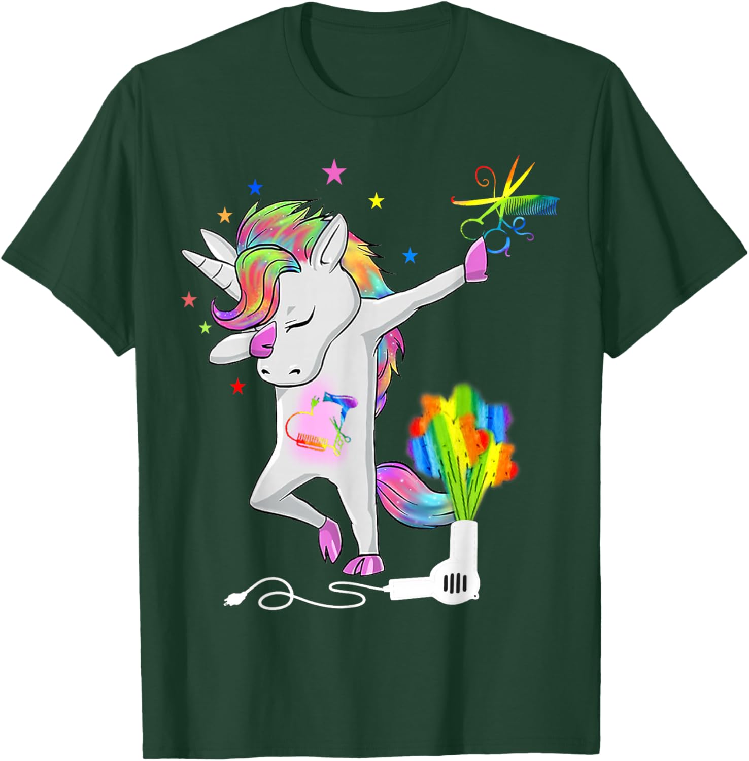 Funny HairStylist T Shirt Dabbing Unicorn Cosmetologist T-Shirt - T-Shirt | Forest