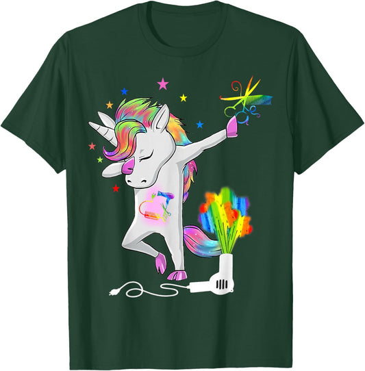 Funny HairStylist T Shirt Dabbing Unicorn Cosmetologist T-Shirt - T-Shirt | Forest