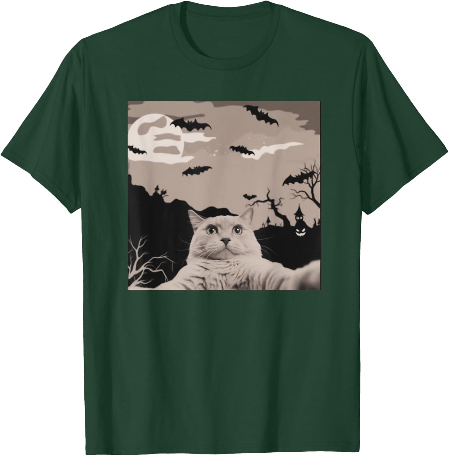 Cat Selfie With Halloween Background Funny Cat Gifts T-Shirt - T-Shirt | Forest