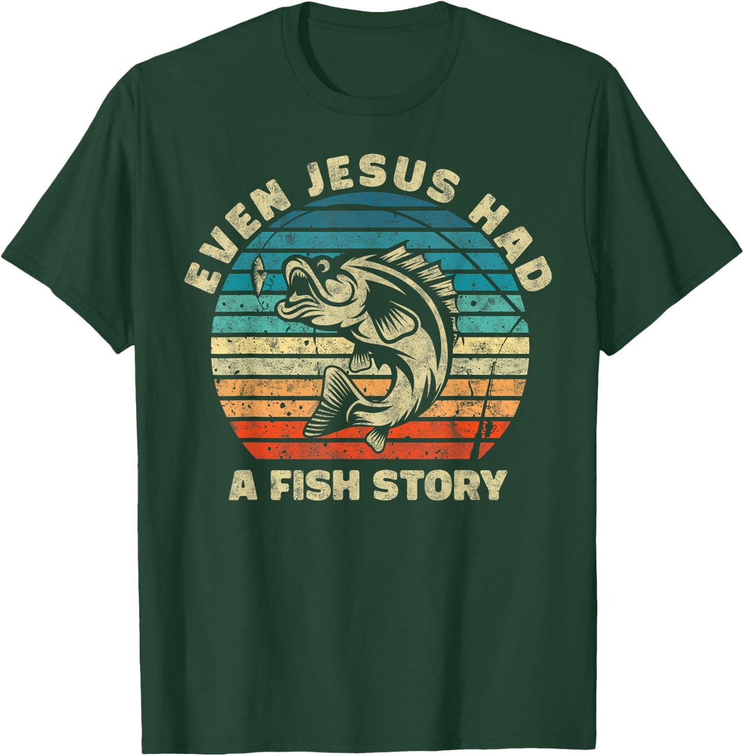 Even Jesus Has a Fish Story Christian Fisherman Funny Retro T-Shirt - T-Shirt | Forest