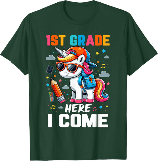 First 1st Grade Here I Come Shirt First Day Of School Girls T-Shirt - T-Shirt | Forest