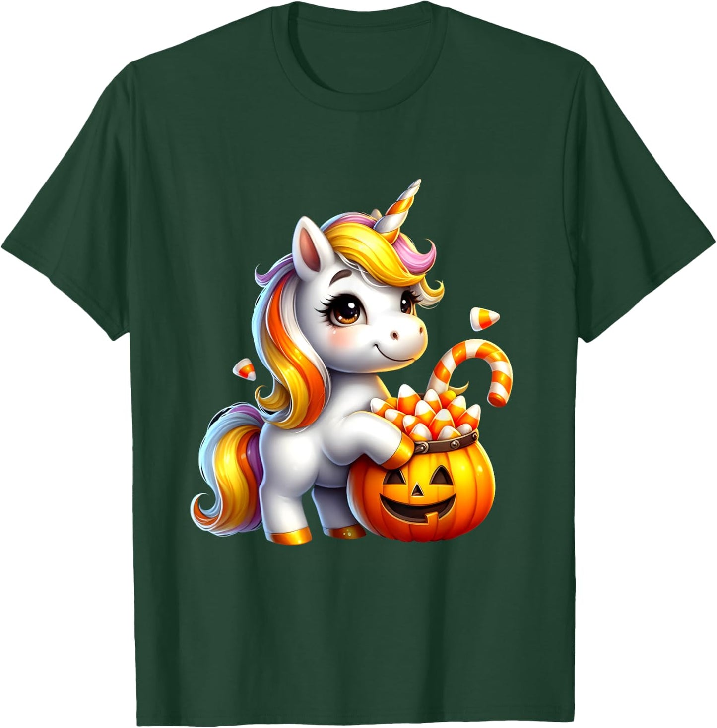 Unicorn Candy Corn Cute Halloween Unicorn Gift Kids Girls T-Shirt - T-Shirt | Forest
