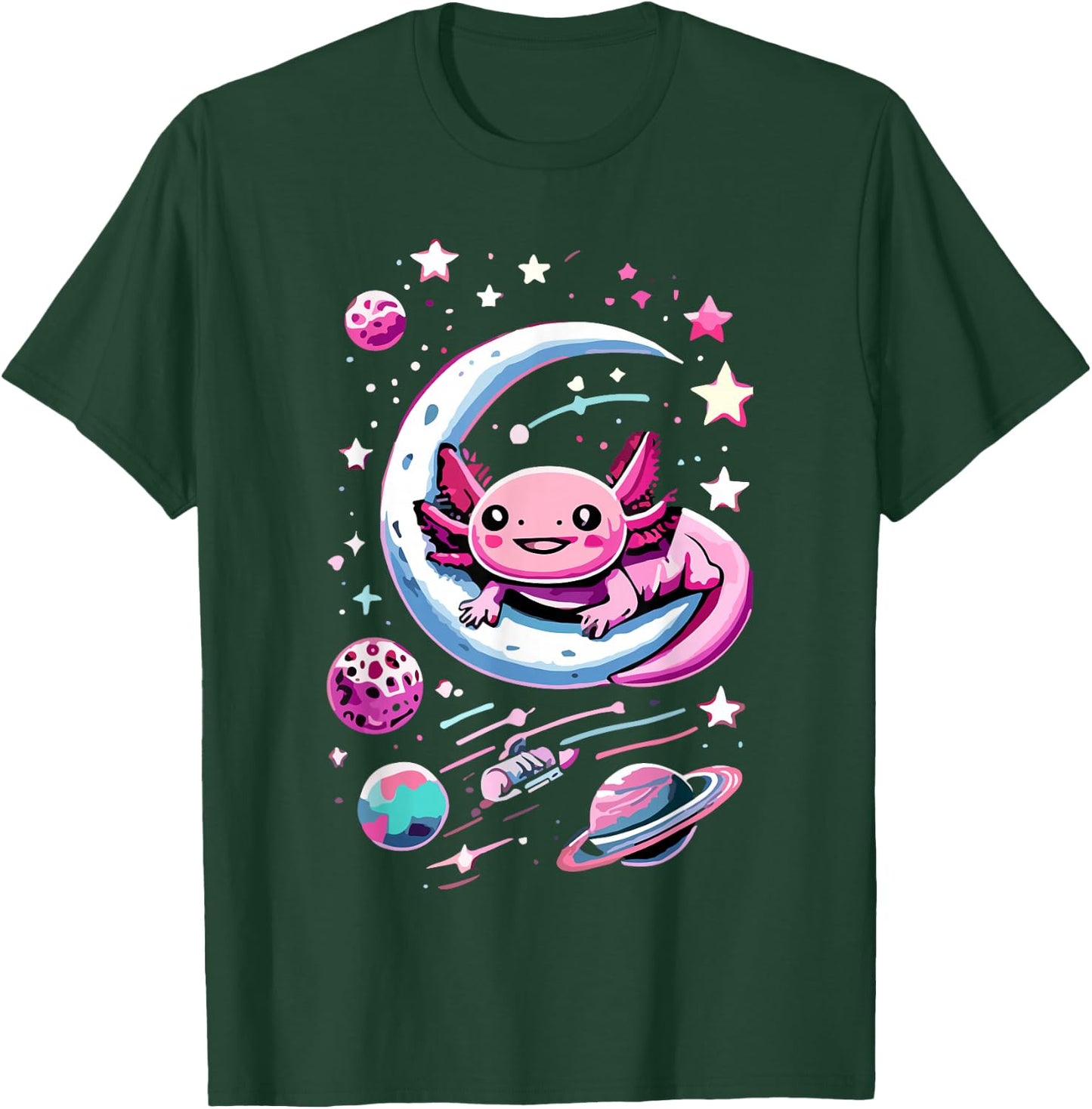 Space Adventure Kawaii Axolotl T-Shirt - T-Shirt | Forest