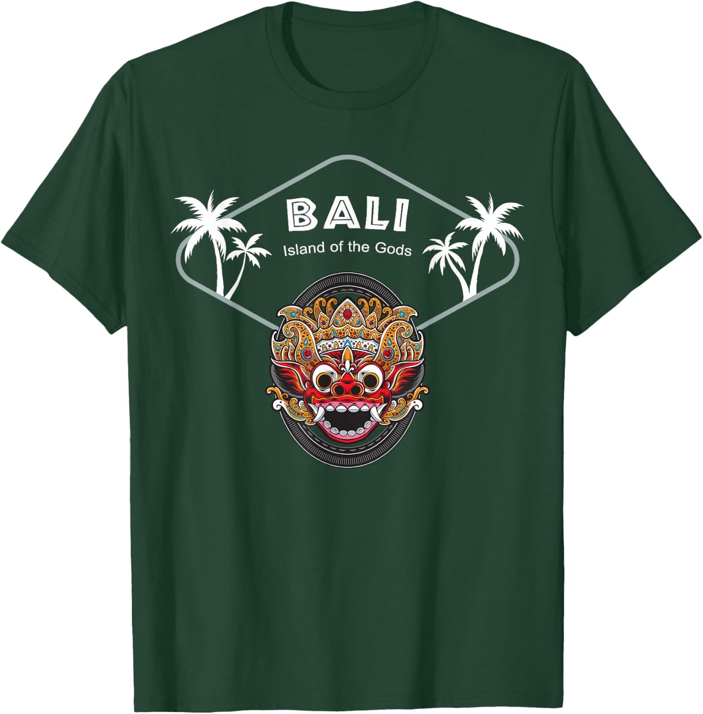 Bali Barong Mask Palms Indonesia Penida Gift Ubud Souvenir T-Shirt - T-Shirt | Forest