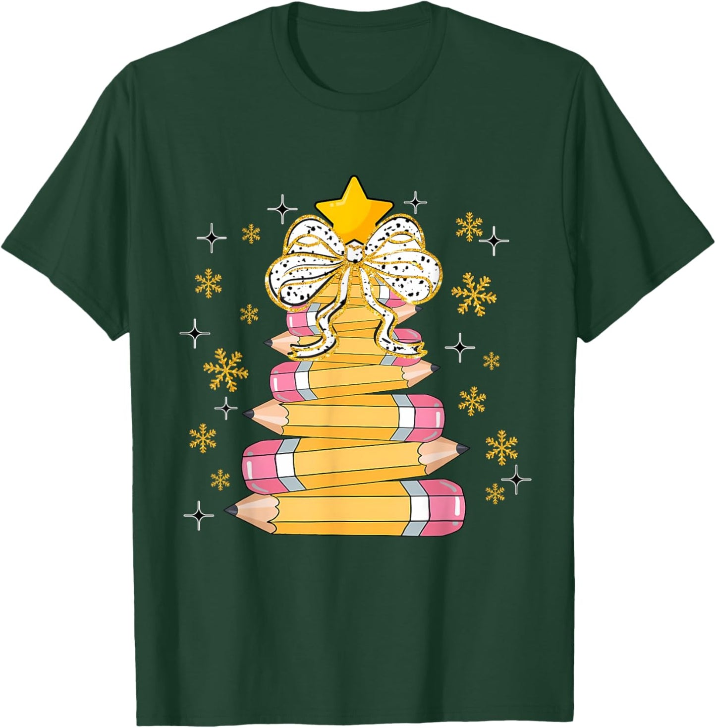 Christmas Pencil Tree Teacher Crayon Tree Light Students T-Shirt - T-Shirt | Forest