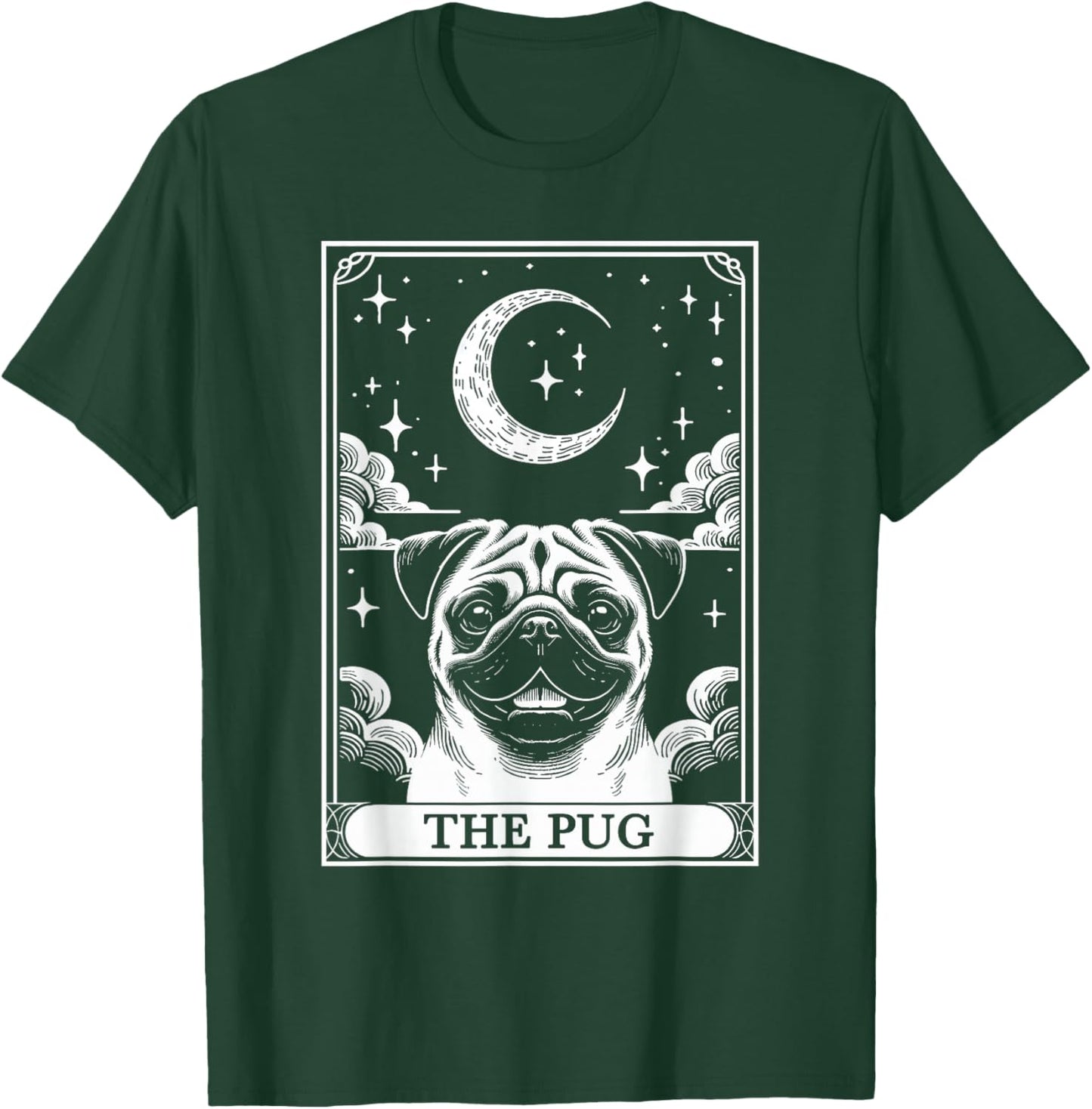 Tarot Card Vintage Crescent Moon Pug Mom Dog Lovers Women Kids T-Shirt - T-Shirt | Forest