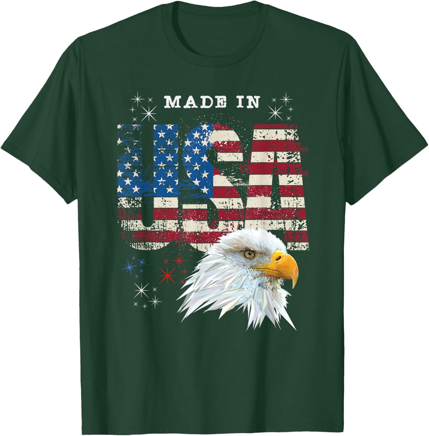 Made in USA Patriotic American Flag Bald Eagle America T-Shirt - T-Shirt | Forest