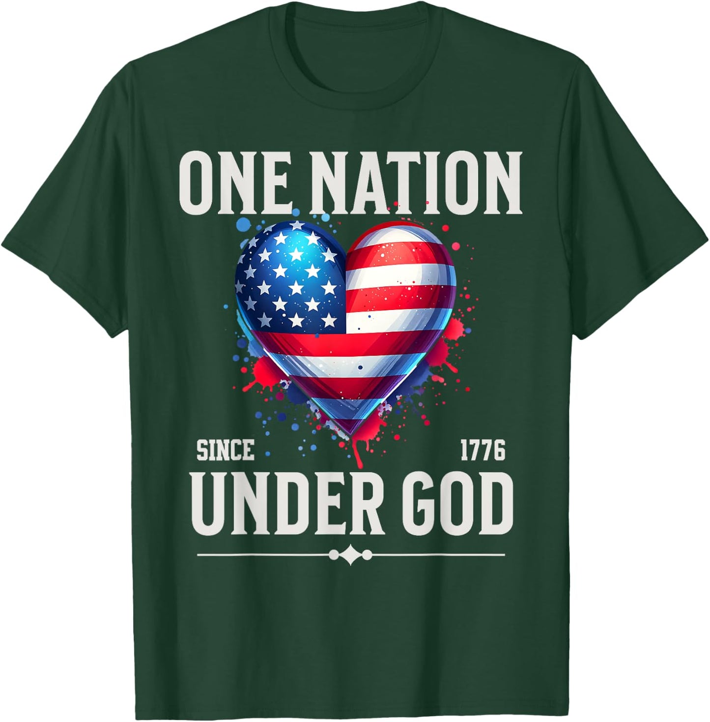 One Nation Under God Heart Flag Patriotic Christian T-Shirt - T-Shirt | Forest