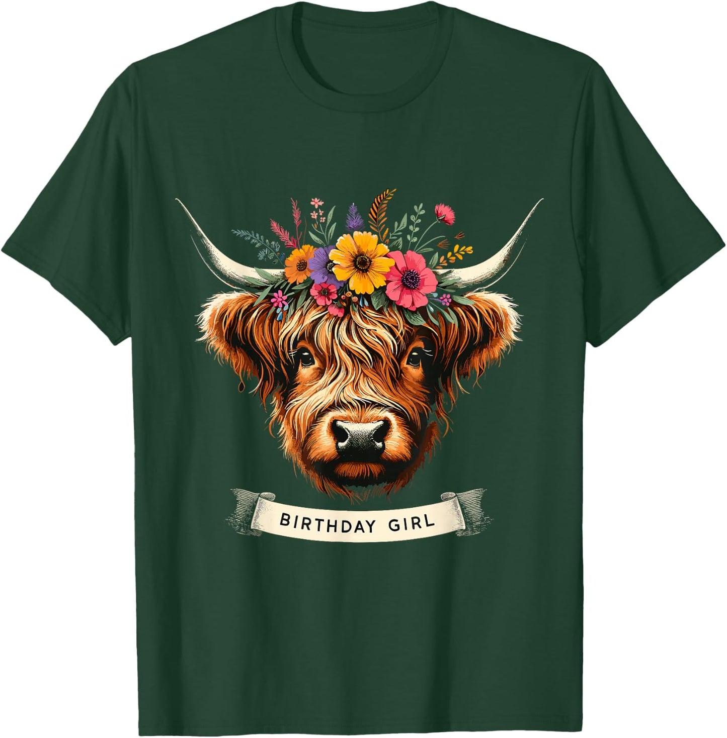 Highland Cow Birthday Girl Party T-Shirt - T-Shirt | Forest