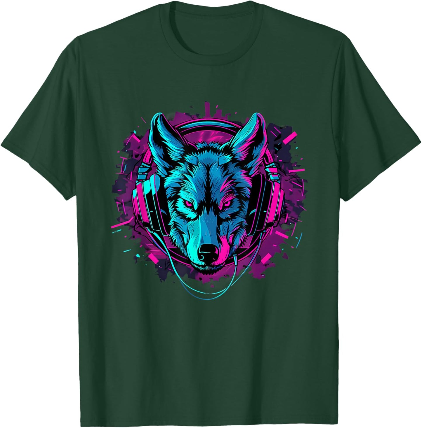 DJ Wolf Beatmaker Artwork Techno Music Headphones EDM T-Shirt - T-Shirt | Forest
