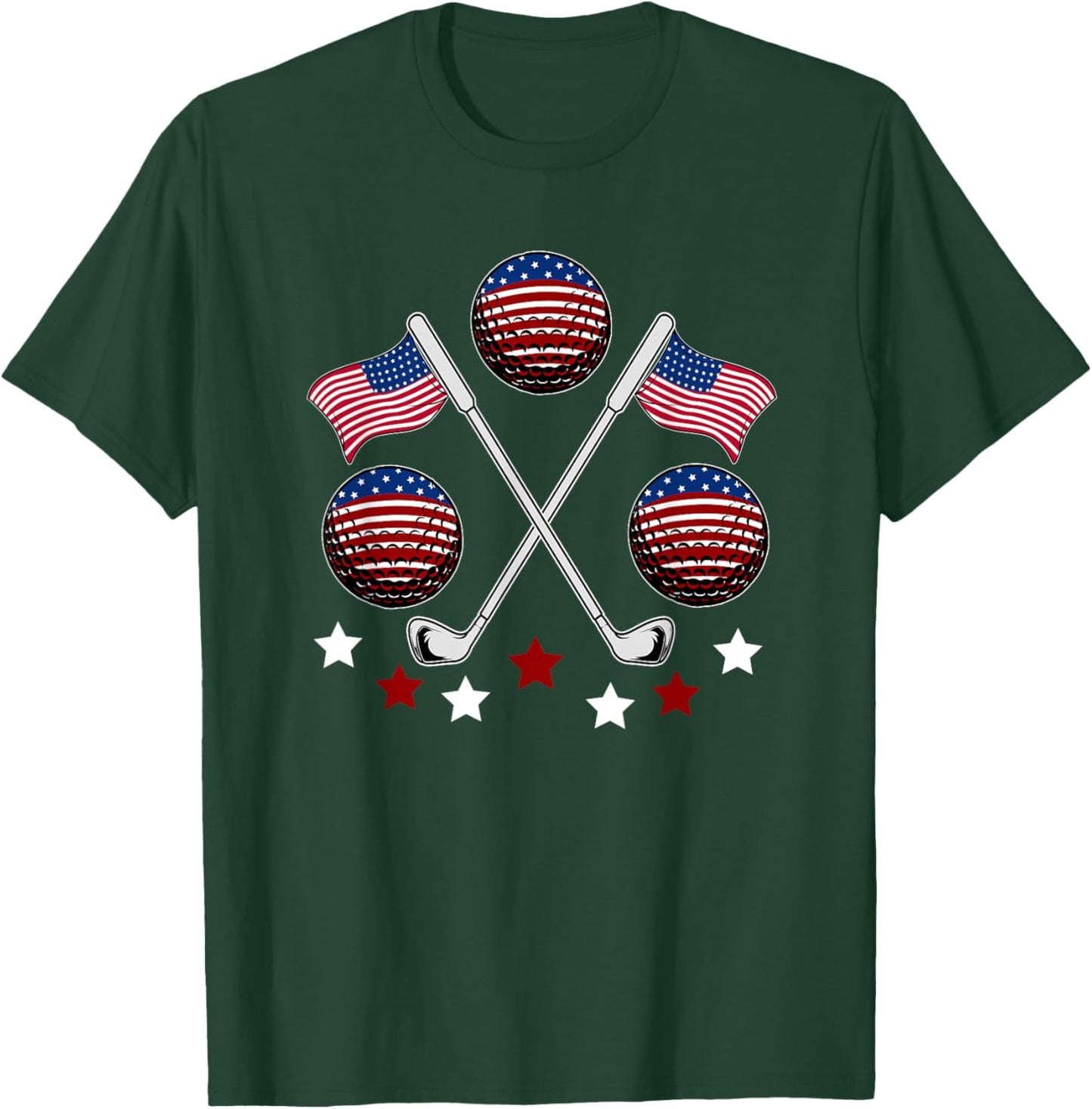 Golfer American Flag Golf Ball Player Patriot Fourth Of July T-Shirt - T-Shirt | Forest