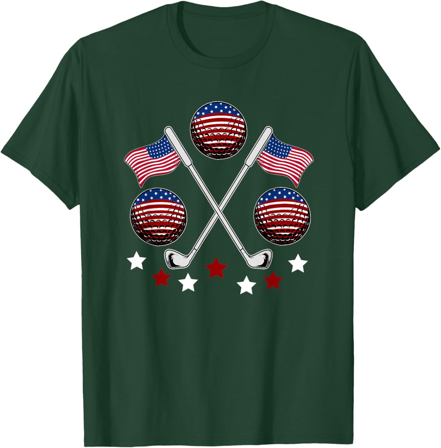 Golfer American Flag Golf Ball Player Patriot Fourth Of July T-Shirt - T-Shirt | Forest