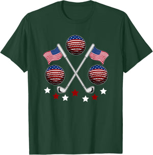 Golfer American Flag Golf Ball Player Patriot Fourth Of July T-Shirt - T-Shirt | Forest