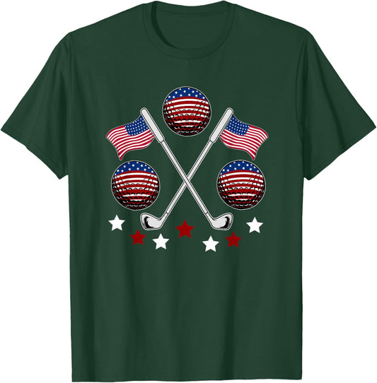 Golfer American Flag Golf Ball Player Patriot Fourth Of July T-Shirt - T-Shirt | Forest