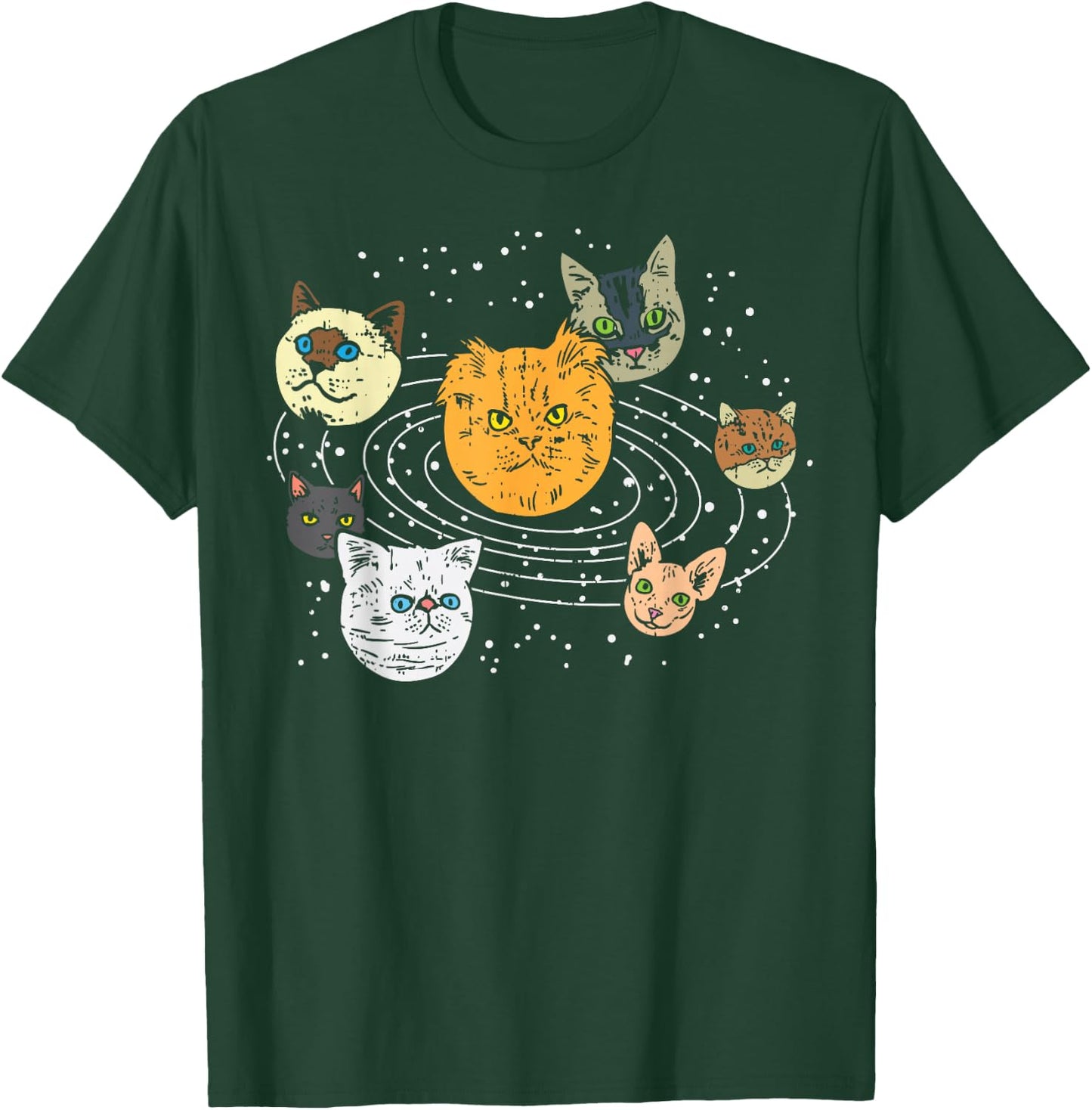 Cat Faces Planets Solar System Space Animals Pet Lover Gift T-Shirt - T-Shirt | Forest