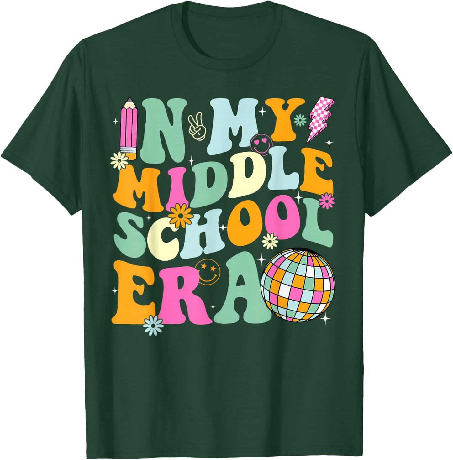 Groovy In My Middle School Era Back To School Teacher T-Shirt - T-Shirt | Forest