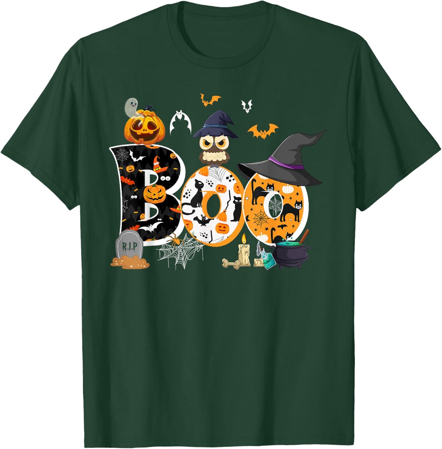 Halloween Costume Boo Owl Witch Hat Spider Pumpkin T-Shirt - T-Shirt | Forest