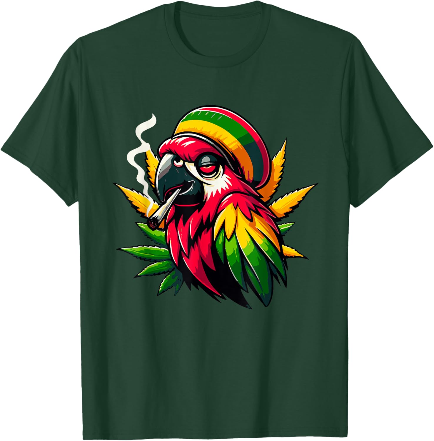 Reggae Parrot Meets Cannabis Leaf T-Shirt - T-Shirt | Forest