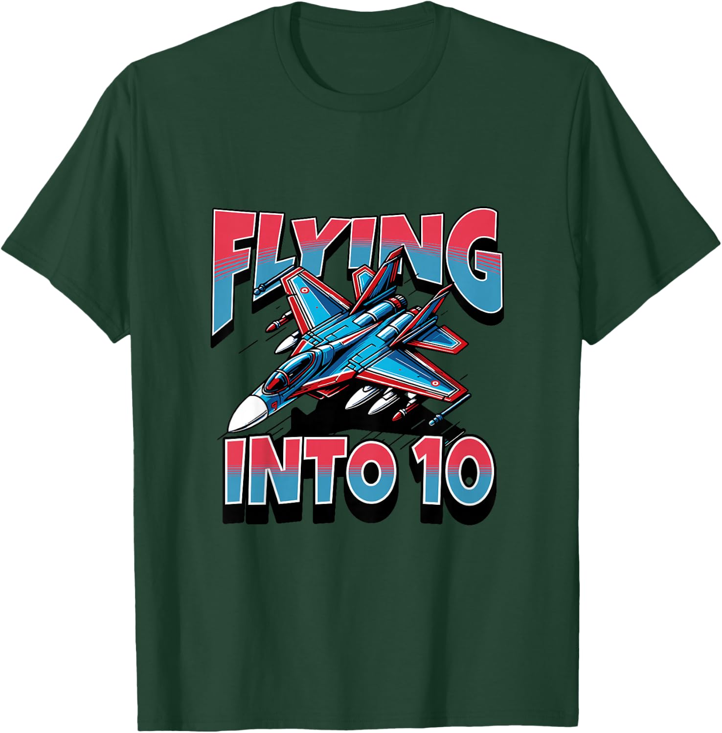 Kids Jet Fighter Flying Into 10 Year Old 10th Birthday Boy T-Shirt - T-Shirt | Forest