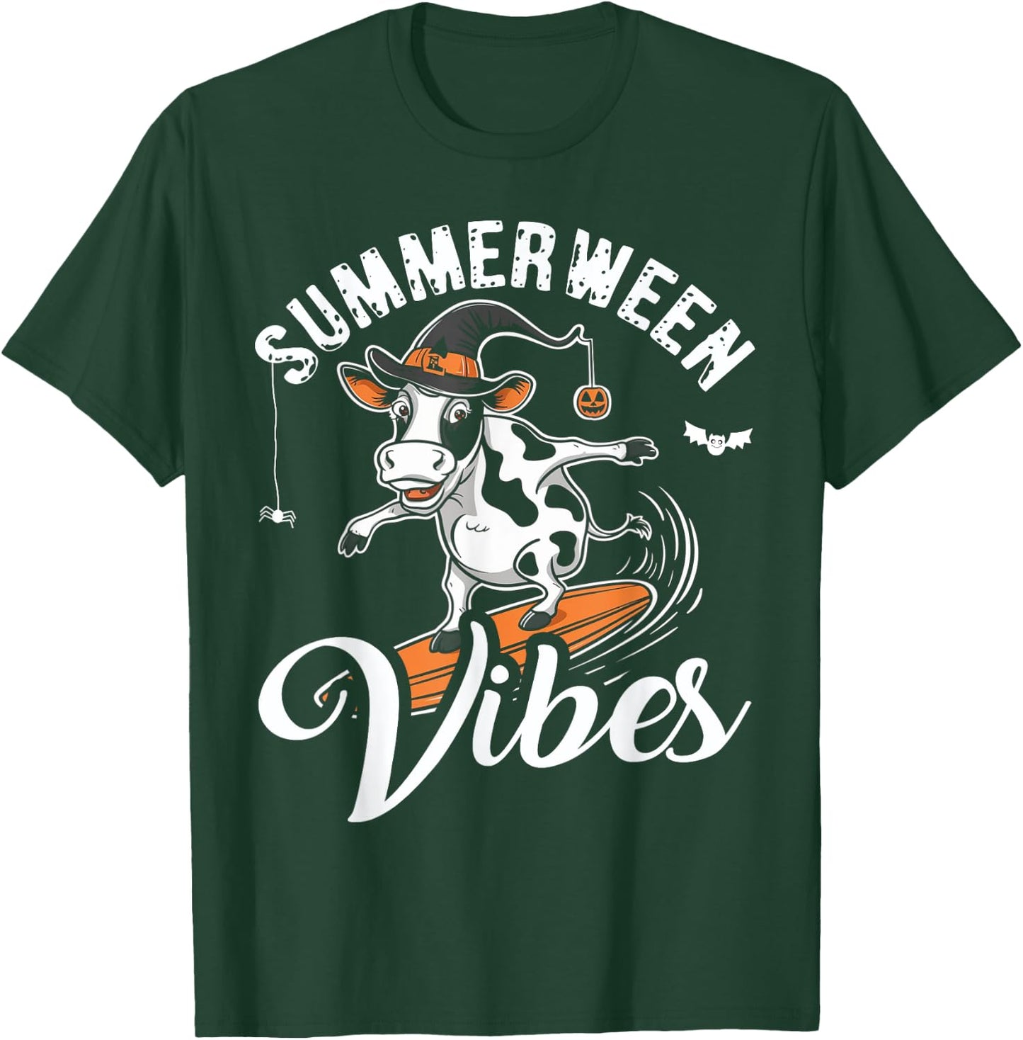 Summerween Vibes Funny Cow Surfing Summer Halloween Vacation T-Shirt - T-Shirt | Forest