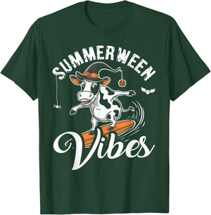 Summerween Vibes Funny Cow Surfing Summer Halloween Vacation T-Shirt - T-Shirt | Forest