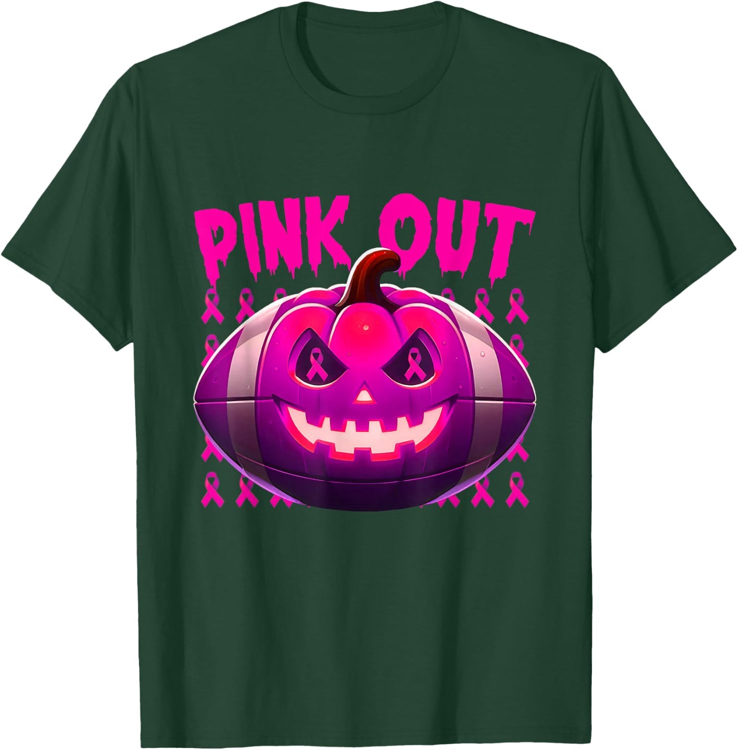Pink Out Breast Cancer Awareness Football Halloween Pumpkin T-Shirt - T-Shirt | Forest
