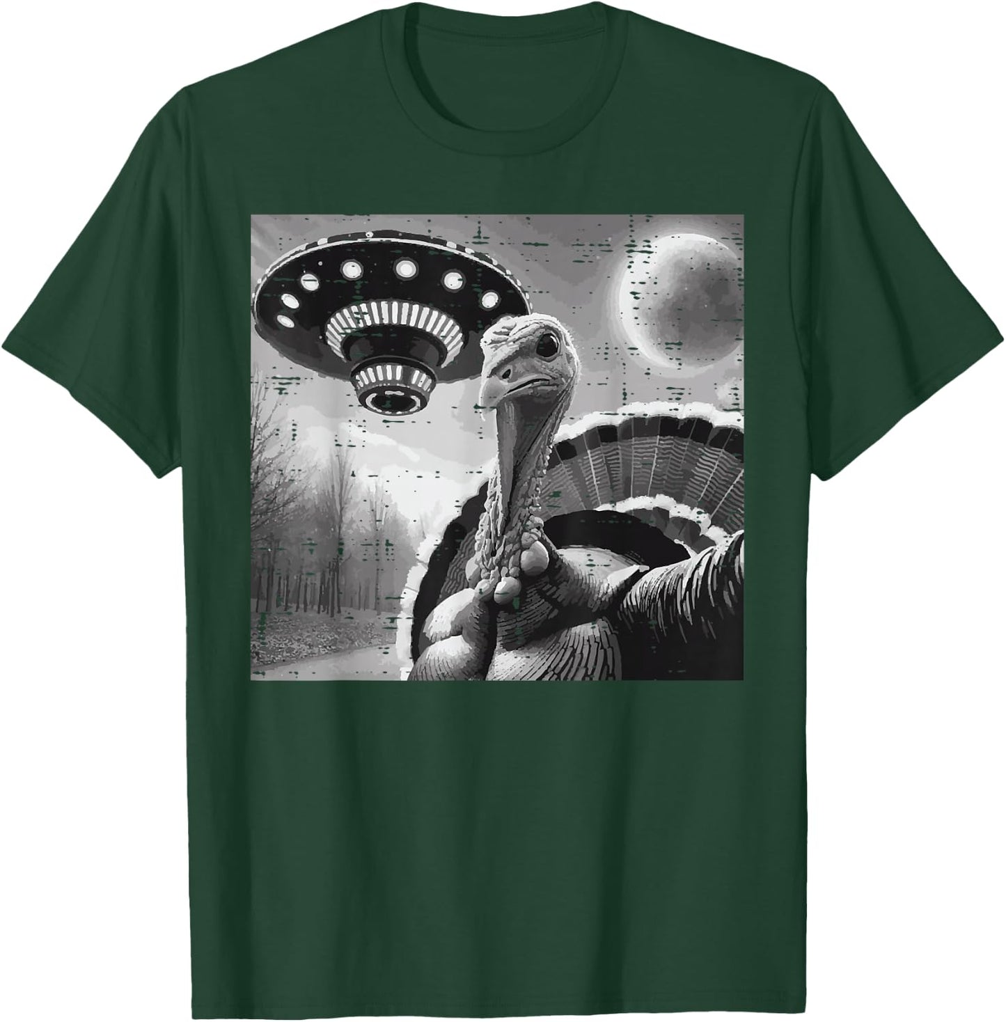 Thanksgiving Turkey UFO Selfie Funny Alien Men Women Kids T-Shirt - T-Shirt | Forest