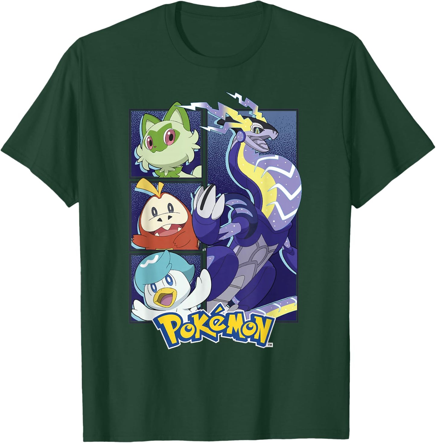 Pokémon Miraidon & Paldea Starters Boxed Up Portraits T-Shirt - T-Shirt | Forest