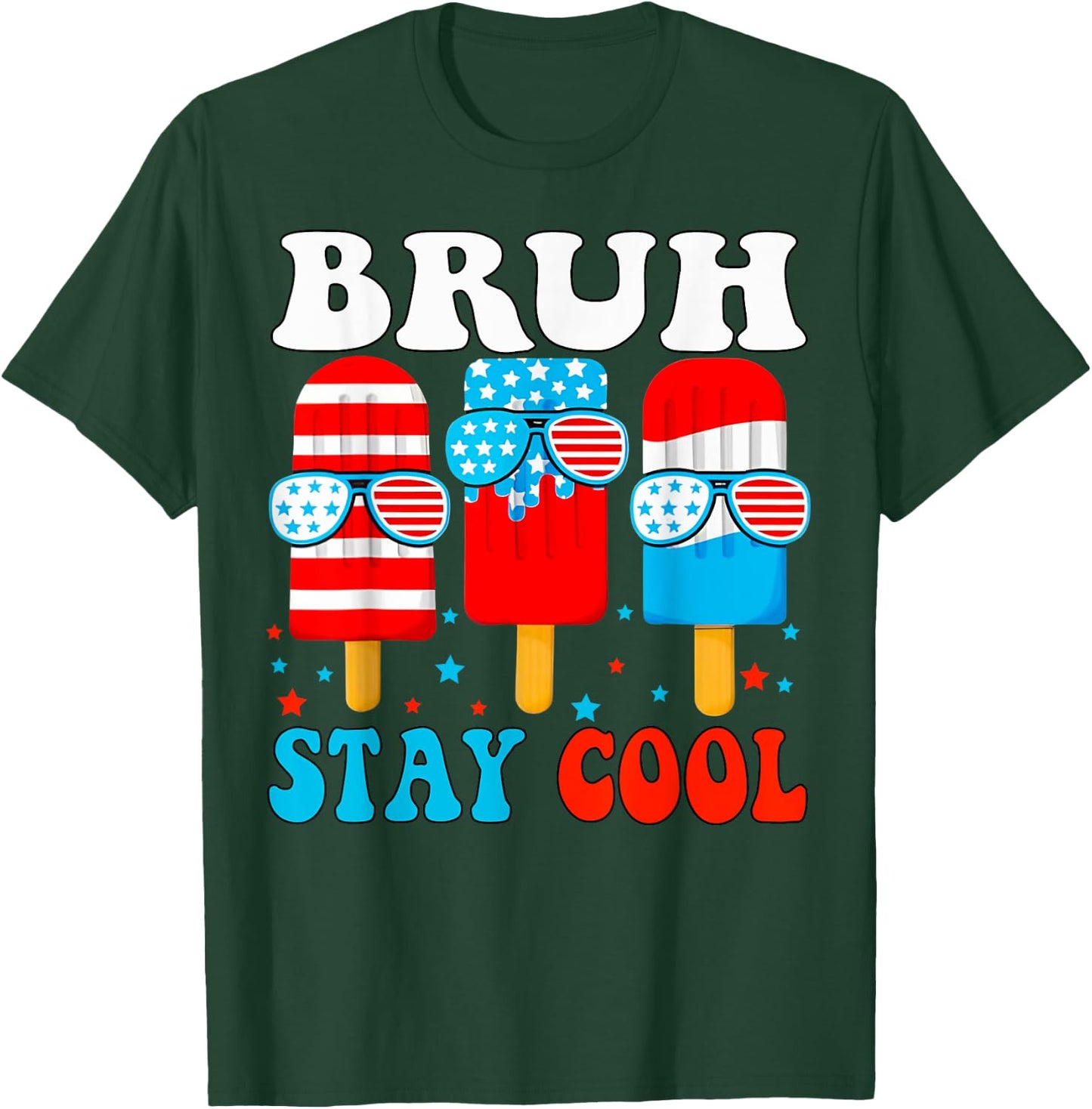 Bruh Stay Cool 4th July Popsicle Boys Men USA American Flag T-Shirt - T-Shirt | Forest