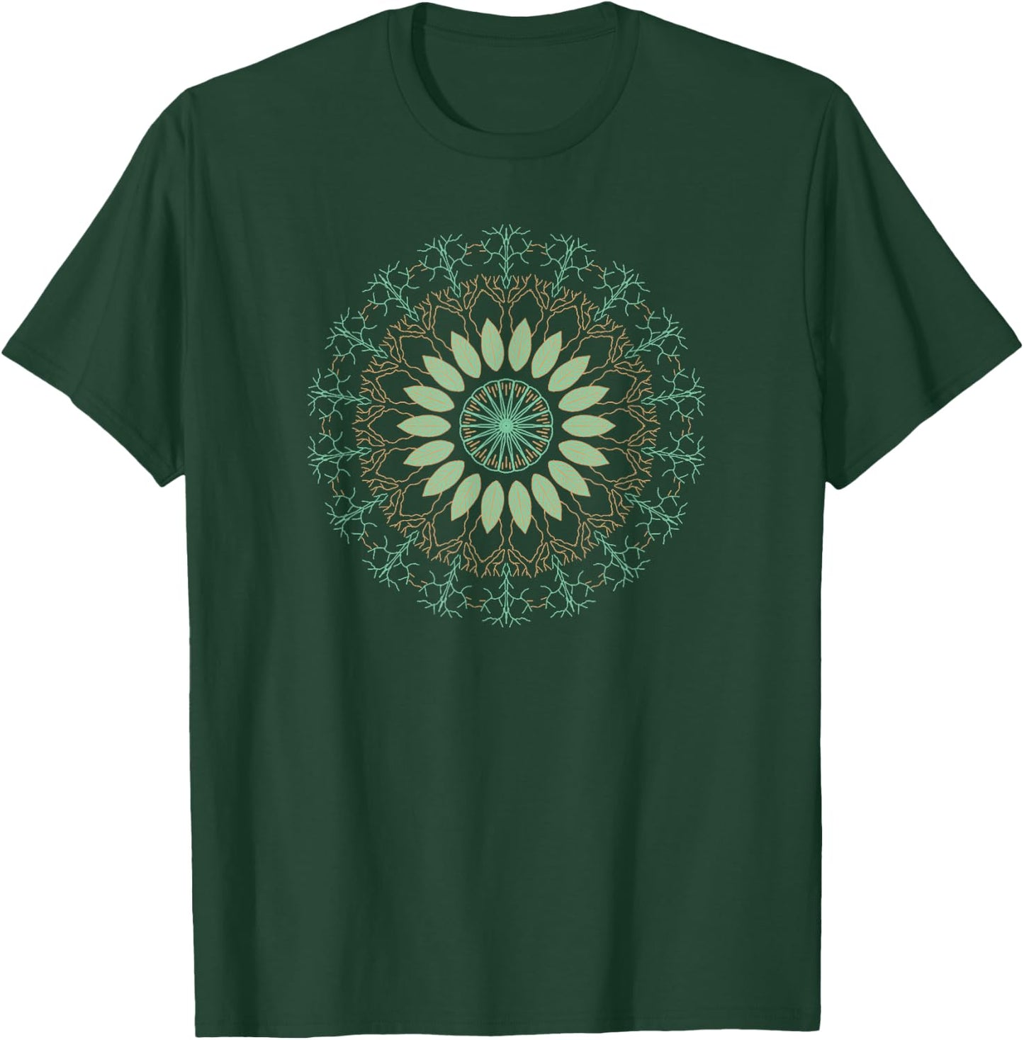 Vintage Illustrated Leaves & Nature Mandala Zen Design T-Shirt - T-Shirt | Forest