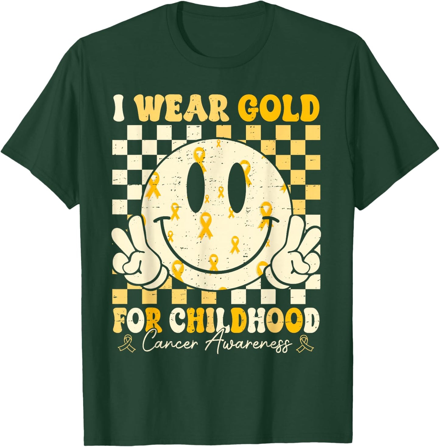 Retro I Wear Gold For Childhood Cancer Awareness Gold Ribbon T-Shirt - T-Shirt | Forest