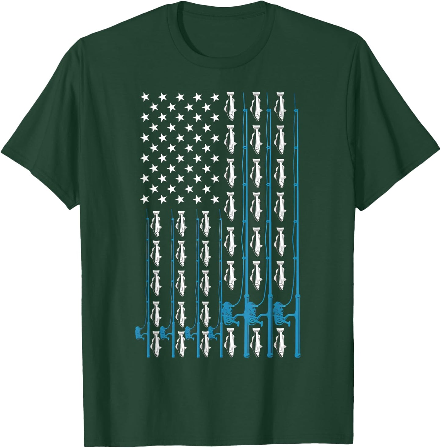 Fishing Rod Fishing Lover Fisherman Vintage American Flag T-Shirt - T-Shirt | Forest