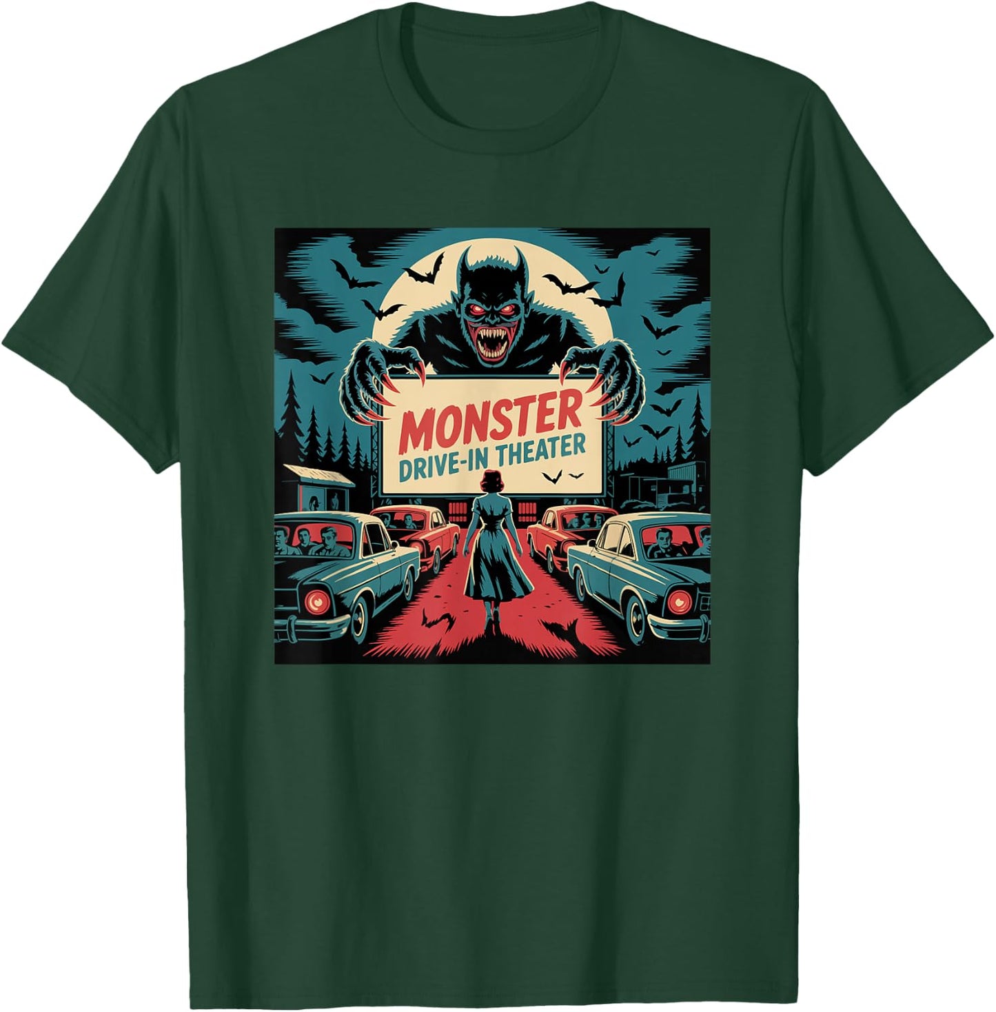 Retro Monster Drive-In Horror Movie Art Vintage T-Shirt - T-Shirt | Forest