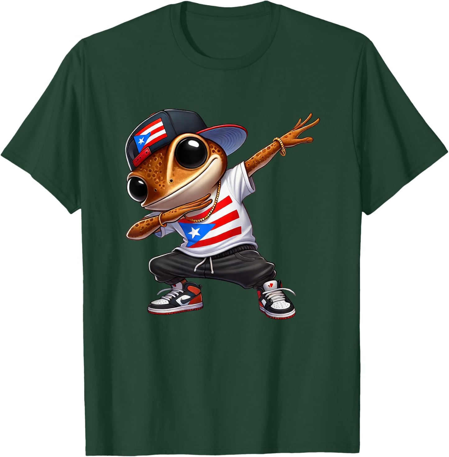 Dabbing Coqui Dab Puerto Rican Flag Hat Boricua Dimelo Fun T-Shirt - T-Shirt | Forest