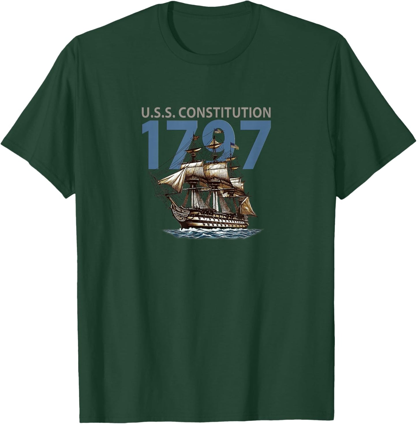 Vintage 1794 Uss Constitution Warship, Ironsides T-Shirt - T-Shirt | Forest