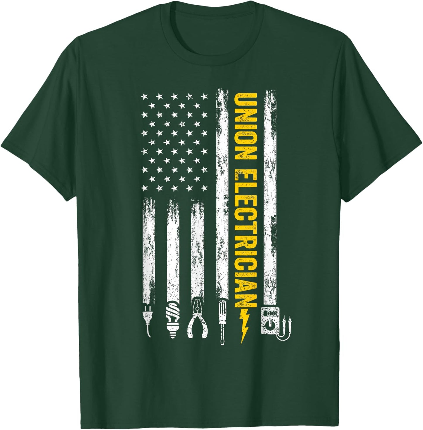 Union Electrician Tools USA Flag Pro American Electricians T-Shirt - T-Shirt | Forest