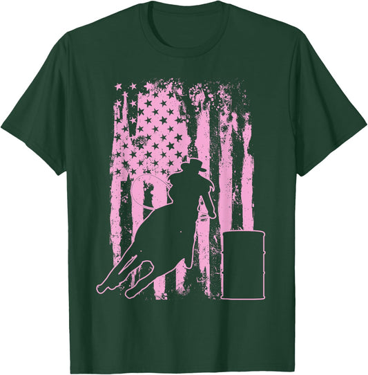 Barrel Racing USA American Flag for Barrel Racers Girls Kids Men T-Shirt - T-Shirt | Forest