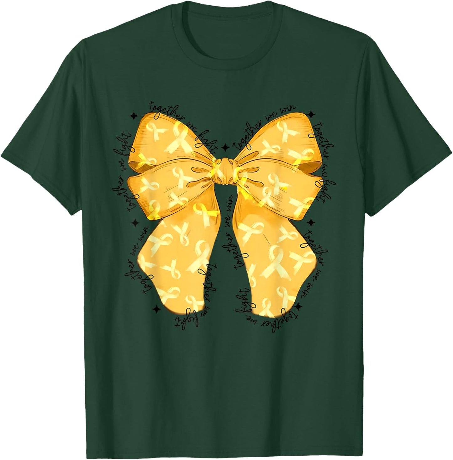 Cute Coquette Bow Together We Fight We Win Childhood Cancer T-Shirt - T-Shirt | Forest