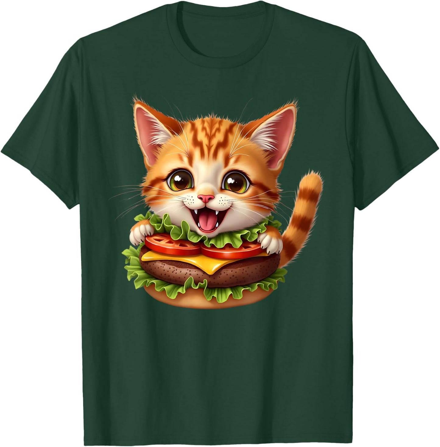 Funny Fast Food Cat Burger Lover Cute Cats Cheeseburger Men Women Kids T-Shirt - T-Shirt | Forest