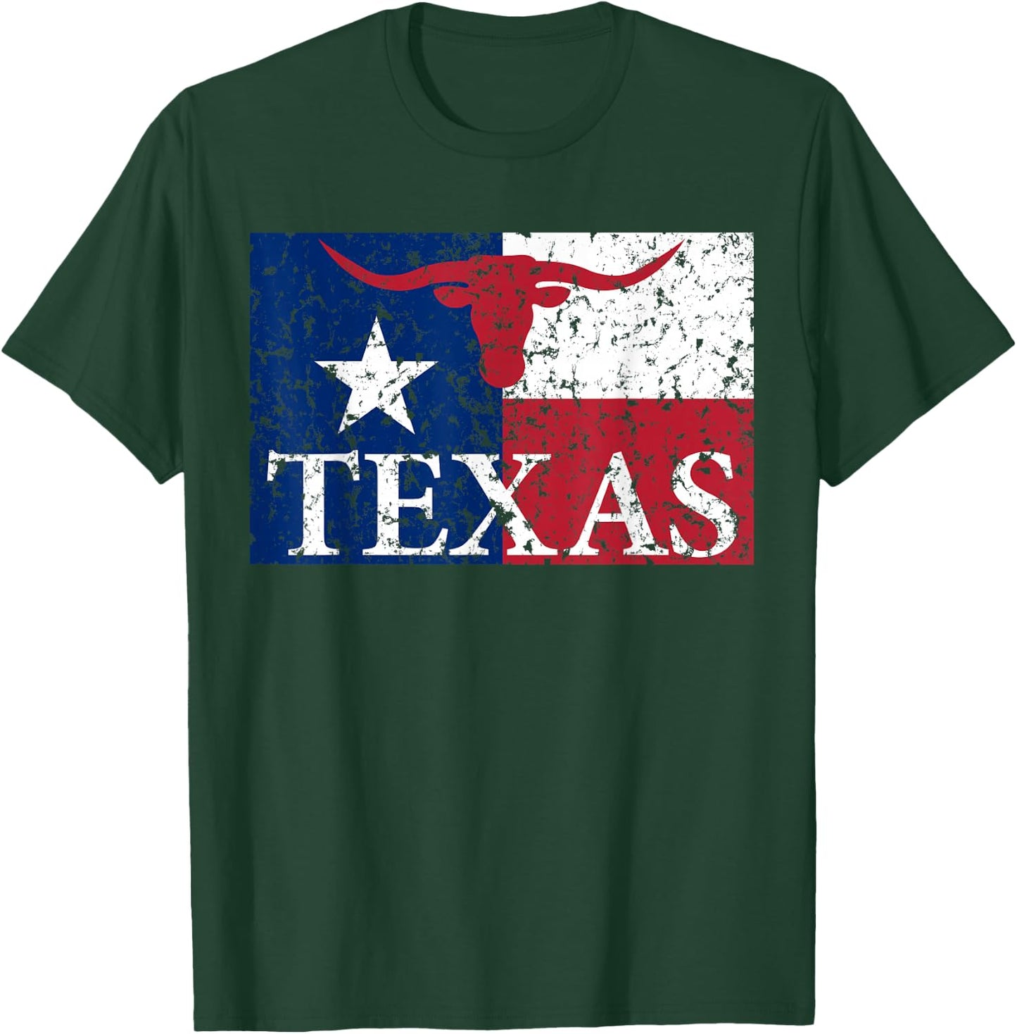 I Love Texas Longhorn Faded Grunge TX Flag T-Shirt - T-Shirt | Forest