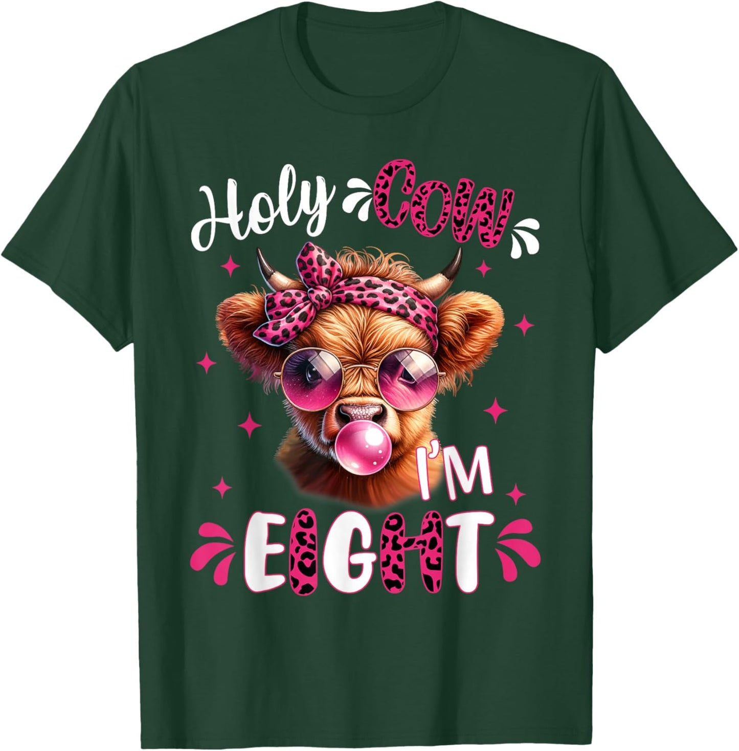 I'm Eight Years Old Girl It's My 8th Birthday Highland Cow T-Shirt - T-Shirt | Forest