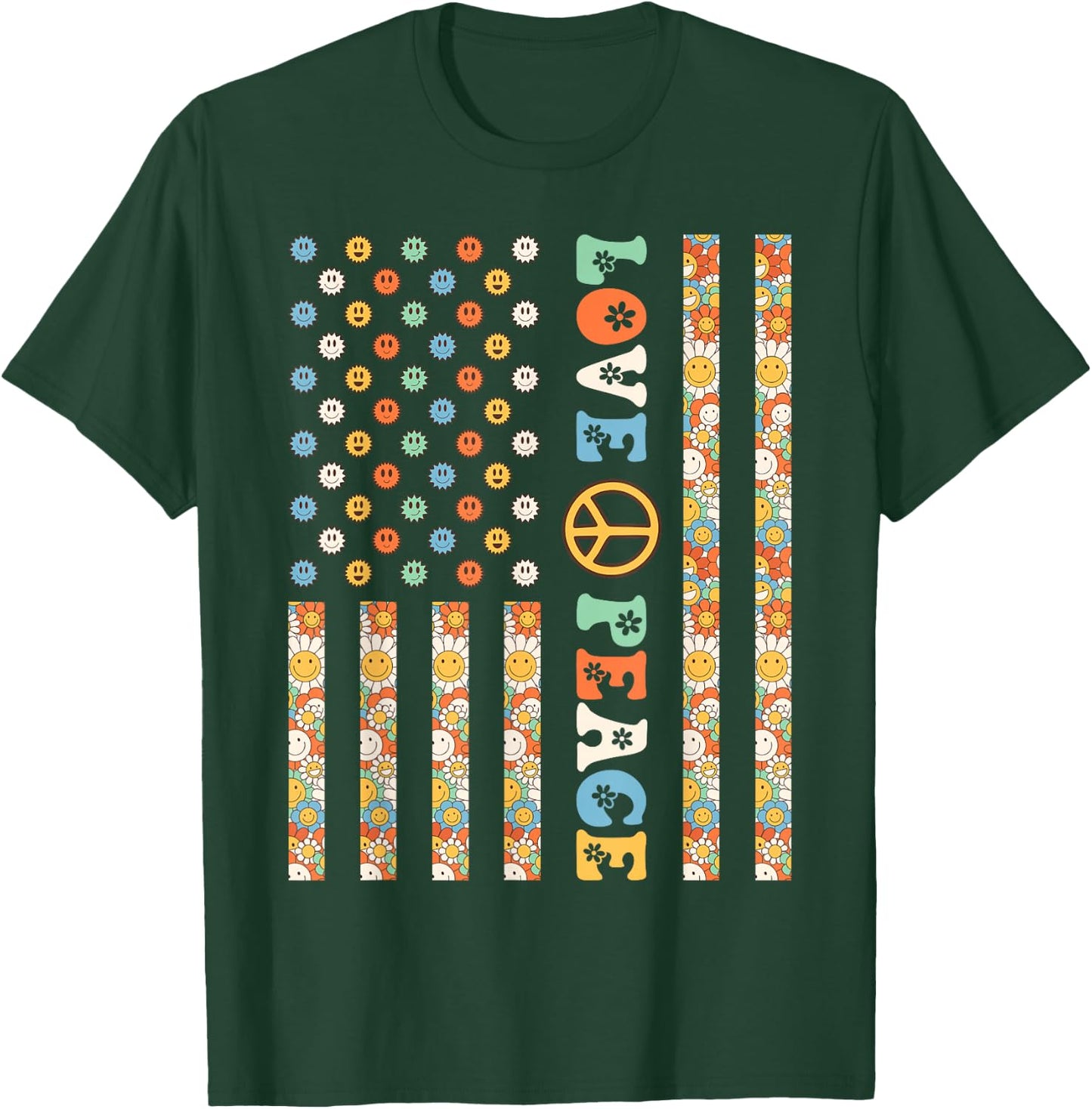 60s 70s American Flag Outfits Girls Kids Hippy Outfit USA Flag Hippie Groovy 1960s 1970s Love Peace T-Shirt - T-Shirt | Forest