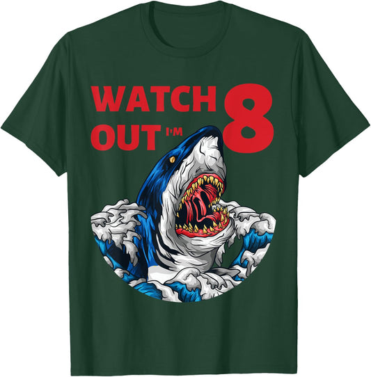 8th Birthday Shark Shirt Boys Party Gift 8 Year Old T-Shirt - T-Shirt | Forest