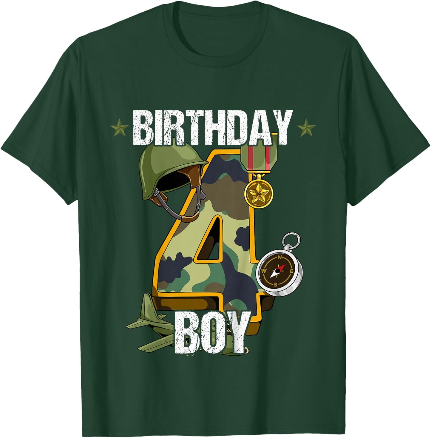 Kids 4th Birthday Army T-Shirt - T-Shirt | Forest