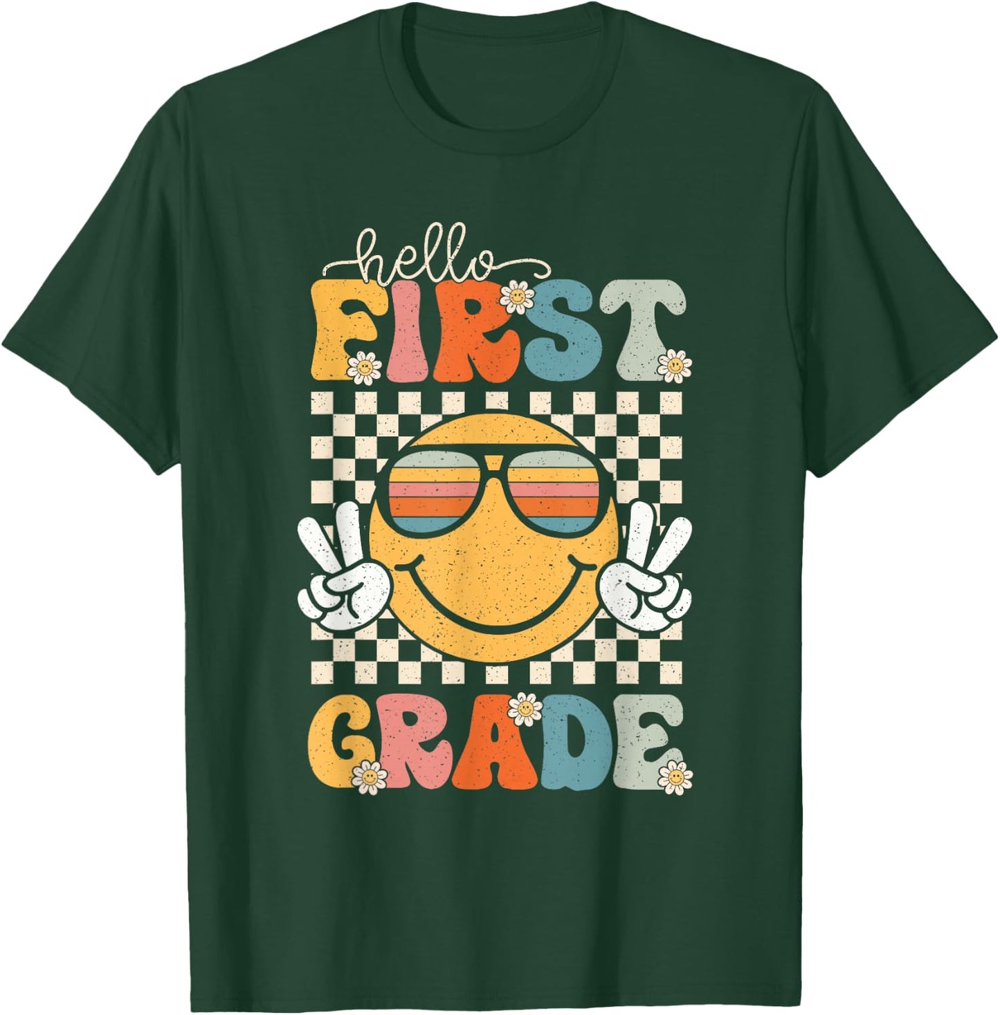 Hello First Grade Retro 1st Day of School 1st Grade Team T-Shirt - T-Shirt | Forest