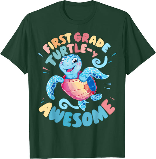 First Grade Turtle-y Awesome 1st Grade Back to School T-Shirt - T-Shirt | Forest