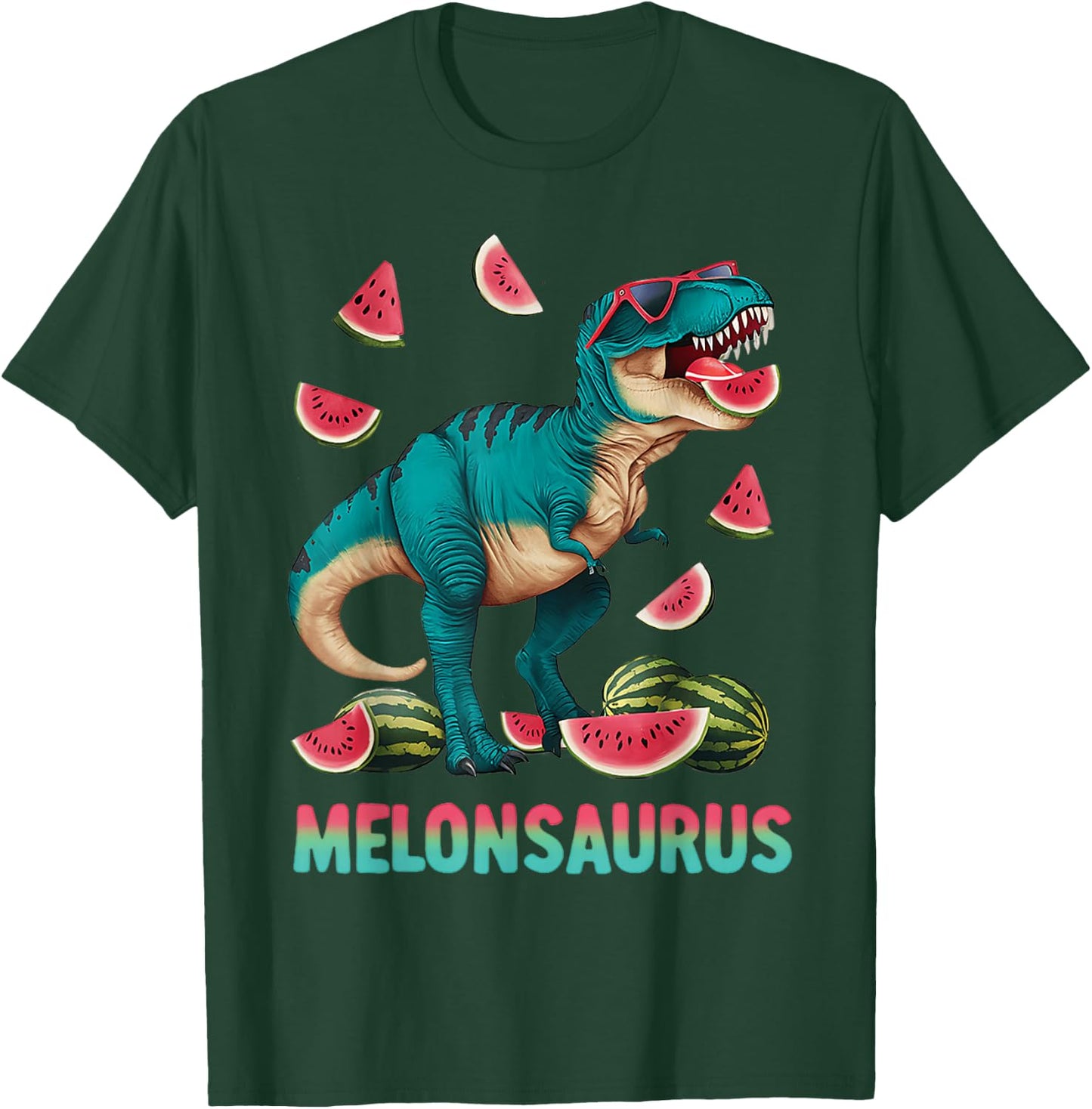 Funny Melonsaurus Watermelon Dinosaur T Rex Summer Vacation T-Shirt - T-Shirt | Forest
